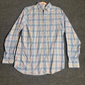 Southern Tide Intercoastal Mens Medium Blue Pink Plaid Performance Shirt Stretch